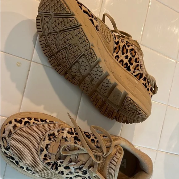 Hoka One One Women's Tan and Black Leopard Print Trainers - Picture 3 of 9